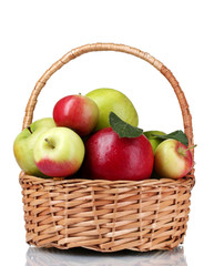 Basket of fresh ripe apples isolated on white