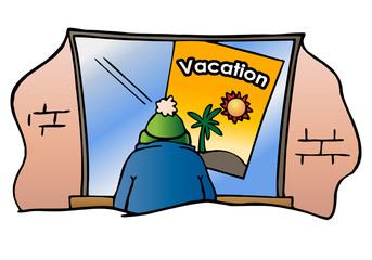 man look at a vacation poster