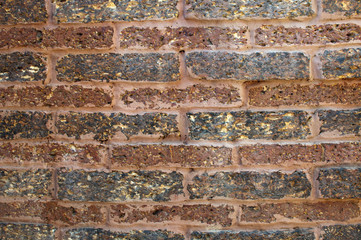 Weathered stained old brick wall background