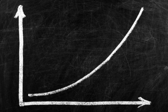 Writing chalk chart shows an increase in business.