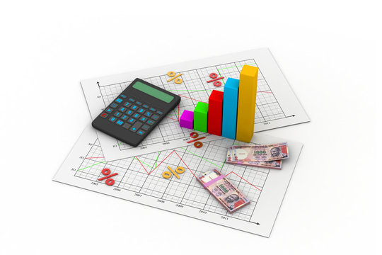 Business chart with calculator and Indian money