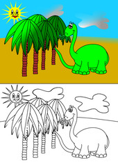 Dinosaur and palms - coloring books for children