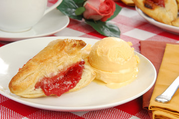 Cherry turnover with ice cream
