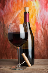 Wine, glass and the bottle