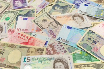 Fototapeta na wymiar US Dollar,Pound,Japanese Yen,Taiwan Dollar,Euro