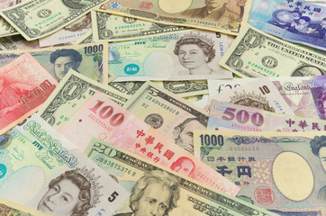 Fototapeta na wymiar US Dollars,Sterling Pounds,Taiwan Dollars