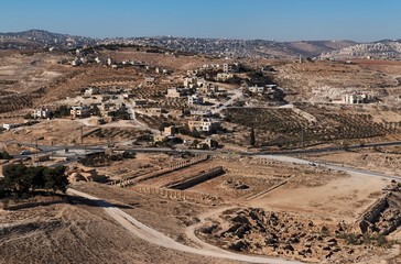 Excavations and village around King Herod palace in Herodion