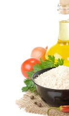 rice and vegetable isolated on white