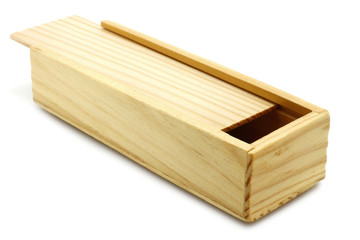 Open wooden box on a white background