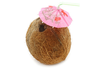 Coconut cocktail on white background