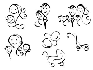 Set of simple sketchy family icons