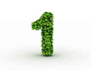 Number 1, alphabet of green leaves
