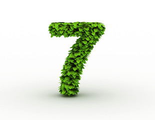 Number 7, alphabet of green leaves