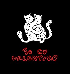 Hand drawn Illustratin with a cats in love