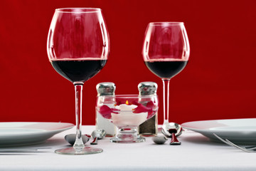 Red wine table setting horizontal