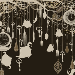 Antique background with tea party theme