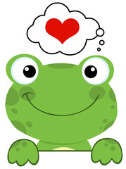 Cute Frog Over A Sign Board And Speech Bubble With Heart