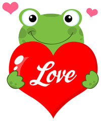 Cute Frog Holding A Heart With Text