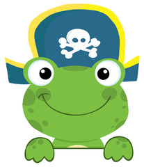 Cute Frog With Pirate Hat Over A Sign Board