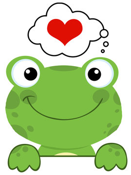 Cute Frog Over A Sign Board And Speech Bubble With Heart