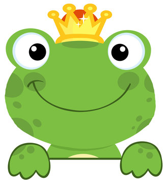 Cute Frog Prince Over A Sign Board