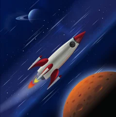 Poster Een snelle raket die door de ruimte zoeft © Ben