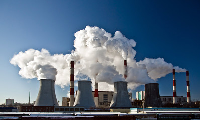 Central Heating and Power Plant. Cold winter day.