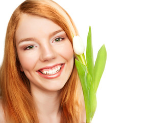 young smiling girl with tulip