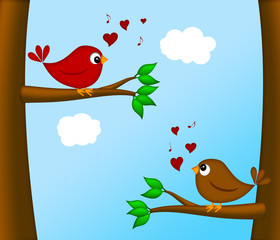 Valentines Day Lovebirds Pair Sitting on Tree