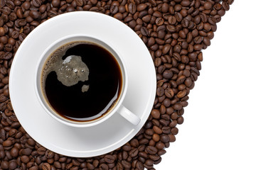 Coffee cup and coffee beans, isolated