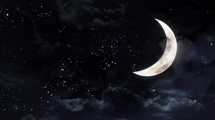 half moon in the night sky - obrazy, fototapety, plakaty