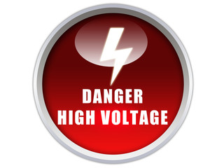 high voltage word with signange on glossy red button graphic