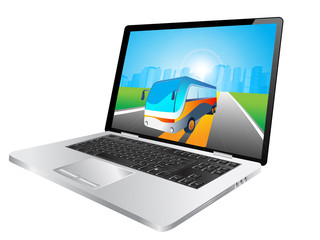 laptop and bus