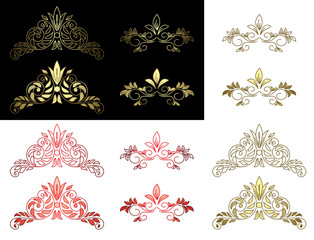set of floral golden and red design elements - vector