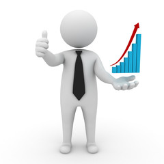 Businessman thumbs up with rising graph