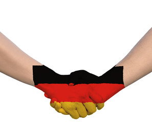 Hand in Hand of Handshake with Flag of Germany