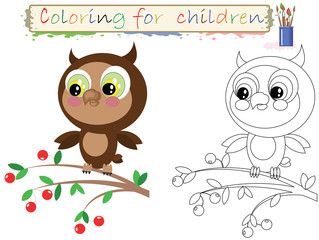 Coloring for children , funny  cute owl.