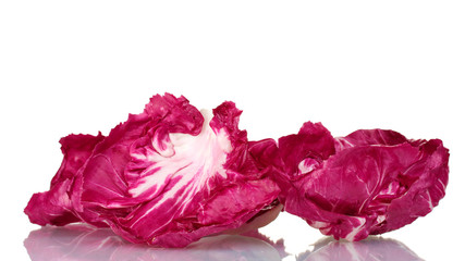 Red cabbage leaves isolated on white