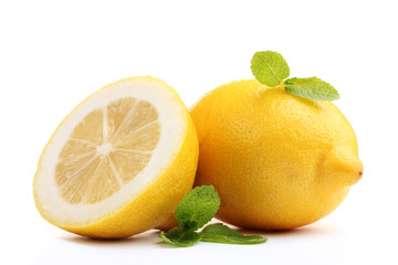 Fresh lemon with mint isolated on white