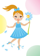 Little girl playing with a flower