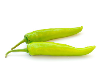 Green hot chili pepper on white