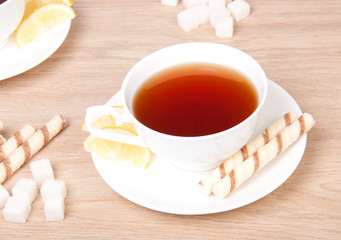 Tea with lemon and cookie