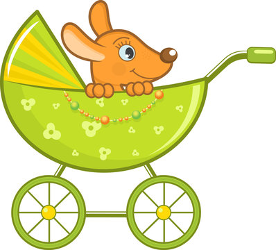 Baby animal in the stroller, vector illustration