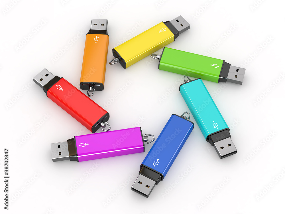 Poster usb flash memory on white background