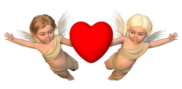 Winged Cherubs with Red Heart
