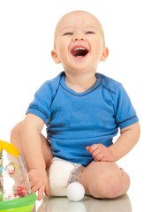 Laughing little boy in diaper