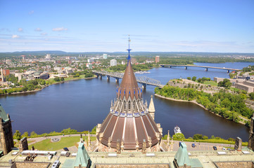 Parliament Library, Ottawa River, Ottawa, Ontario, Canada - obrazy, fototapety, plakaty