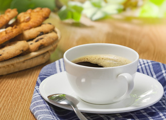 Coffee and cookies on the table, outdoor