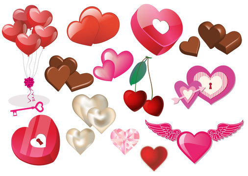 Set of Valentine hearts and heart icons