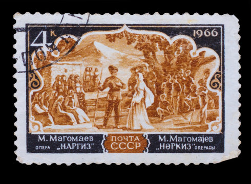 USSR - CIRCA 1966: A stamp printed in USSR, shows opera "Nargiz"